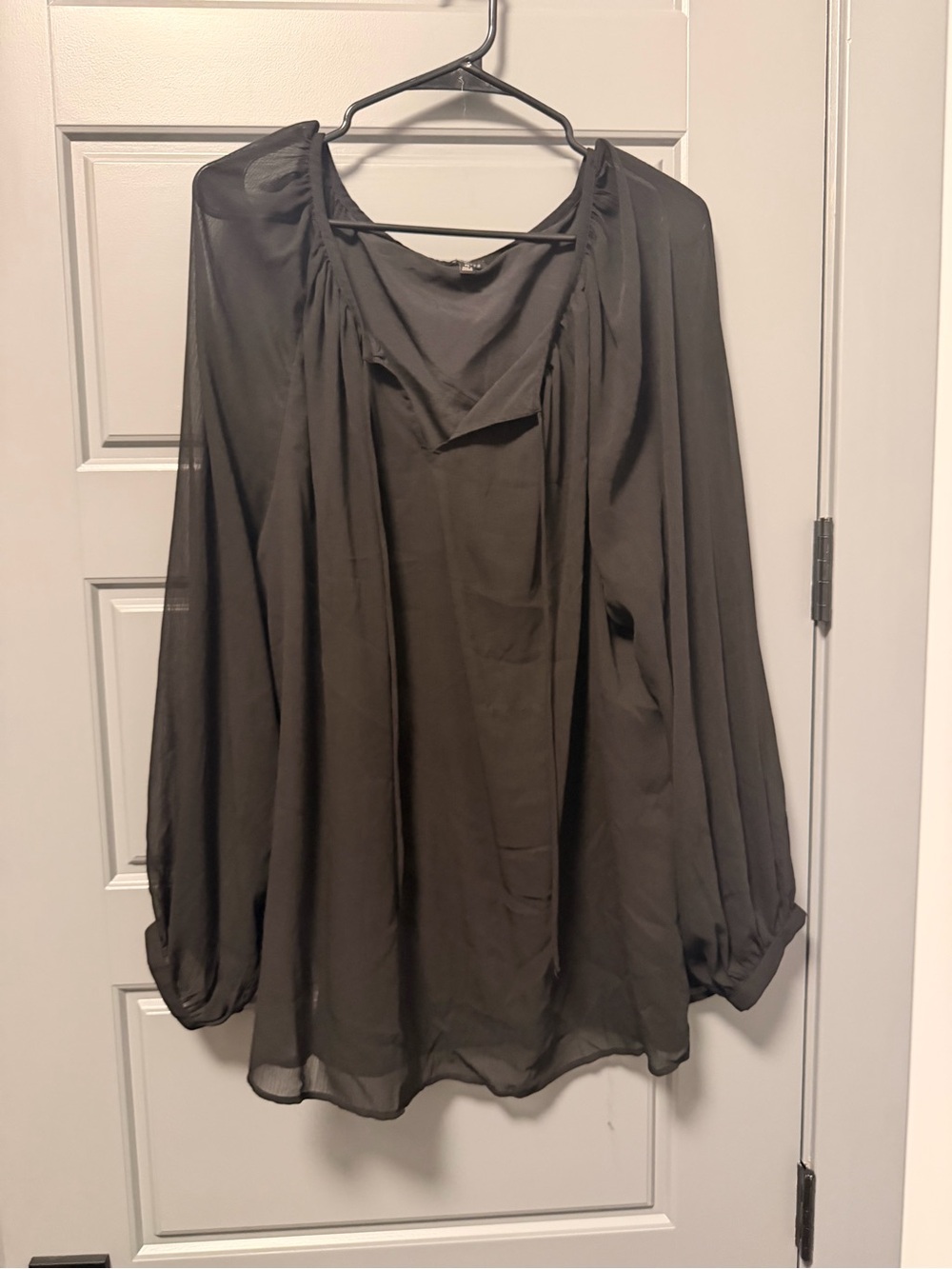 Talbots Black Long-Sleeve Blouse—Sheer Sleeves XL